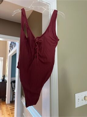 Target Burgundy Lace-Up One Piece Swimsuit